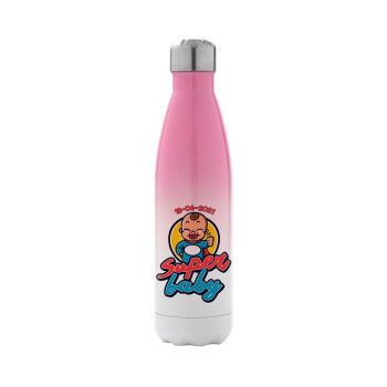 Super baby., Metal mug thermos Pink/White (Stainless steel), double wall, 500ml