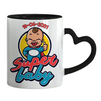 Super baby., Κούπα καρδιά χερούλι μαύρη, κεραμική, 330ml