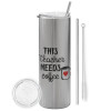 Eco friendly stainless steel Silver tumbler 600ml, with metal straw & cleaning brush