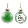 Transparent Christmas tree ball ornament with green filling 8cm