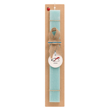 Flying DOG, Easter Set, wooden keychain & aromatic flat Easter candle (30cm) (TURQUOISE)