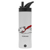 Metallic thermos bottle with straw & handle, stainless steel (Stainless steel 304), double-walled, 600ml.