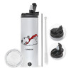 Travel Tumbler 2 Lids, with metal straw & cleaning brush (Stainless steel 304 Food grade, BPA free, 600ml)