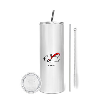 Flying DOG, Eco friendly ποτήρι θερμό (tumbler) από ανοξείδωτο ατσάλι 600ml, με μεταλλικό καλαμάκι & βούρτσα καθαρισμού