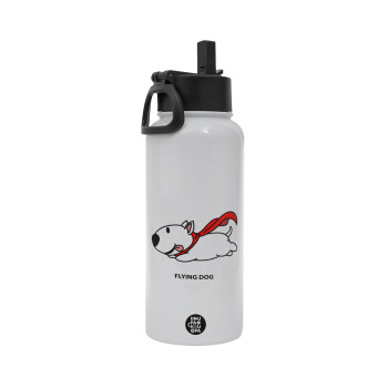 Flying DOG, Metal mug thermo White with Straw and Spout Lid (Stainless steel), double wall, 950ml