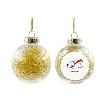 Flying DOG, Transparent Christmas tree ball ornament with gold filling 8cm