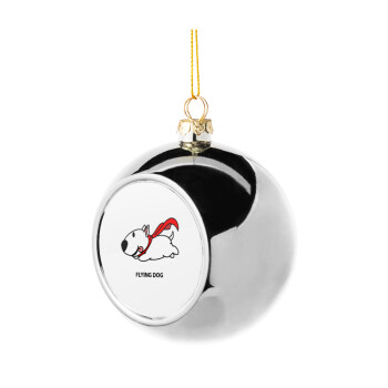 Flying DOG, Silver 8cm Christmas tree ball ornament