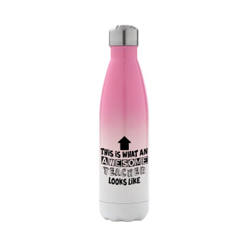This is what an awesome teacher looks like!!! , Metal mug thermos Pink/White (Stainless steel), double wall, 500ml