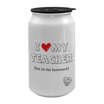 i love my teacher but no the homework outline, Κούπα ταξιδιού μεταλλική με καπάκι (tin-can) 500ml