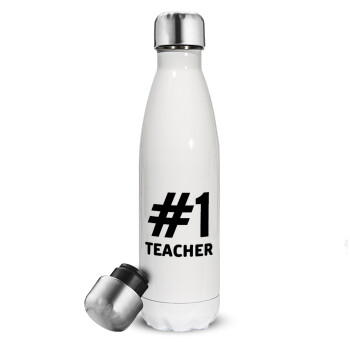#1 teacher, Metal mug thermos White (Stainless steel), double wall, 500ml