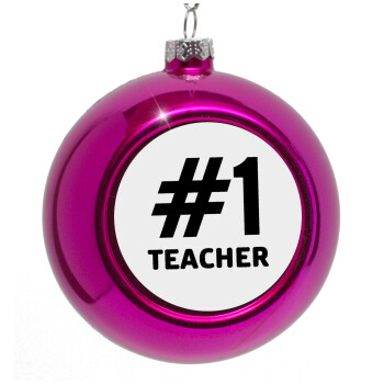 #1 teacher, Purple Christmas tree ornament bauble 8cm