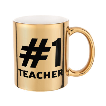 #1 teacher, Mug ceramic, gold mirror, 330ml