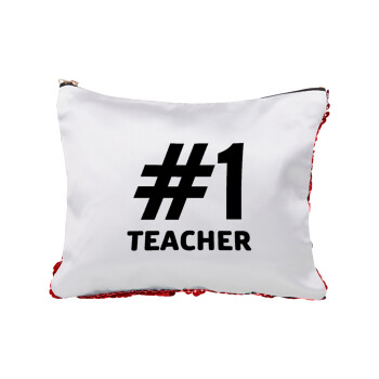 #1 teacher, Τσαντάκι νεσεσέρ με πούλιες (Sequin) Κόκκινο