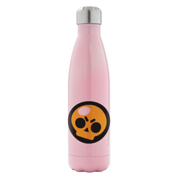 Brawl Stars Skull, Metal mug thermos Pink Iridiscent (Stainless steel), double wall, 500ml