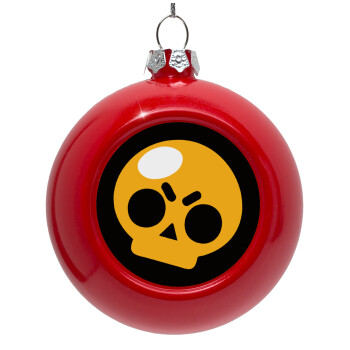 Brawl Stars Skull, Στολίδι Χριστουγεννιάτικη μπάλα δένδρου Κόκκινη 8cm