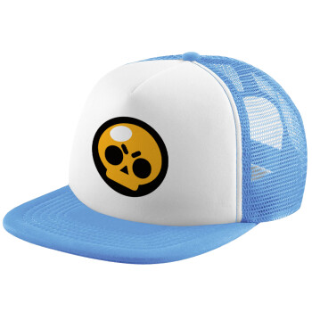 Brawl Stars Skull, Child's Soft Trucker Hat with Blue/White Mesh (POLYESTER, CHILD, ONE SIZE)