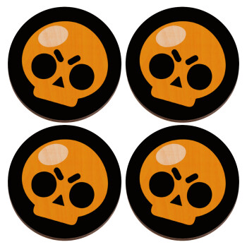 Brawl Stars Skull, ΣΕΤ x4 Σουβέρ ξύλινα στρογγυλά plywood (9cm)