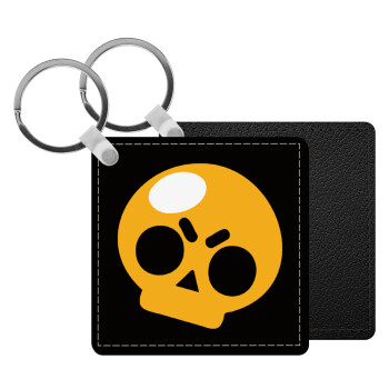 Brawl Stars Skull, Μπρελόκ Δερματίνη, τετράγωνο ΜΑΥΡΟ (5x5cm)