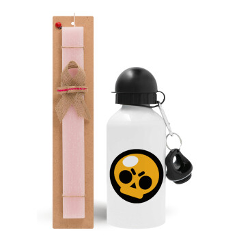 Brawl Stars Skull, Easter Set, metallic aluminum bottle (500ml) & aromatic flat Easter candle (30cm) (PINK)