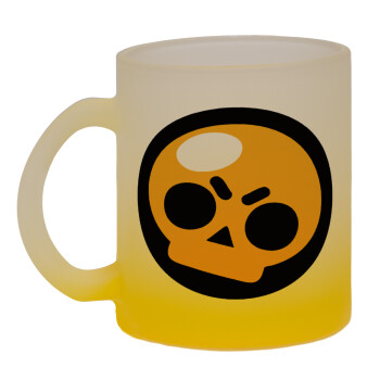 Brawl Stars Skull, Κούπα γυάλινη δίχρωμη με βάση το κίτρινο ματ, 330ml