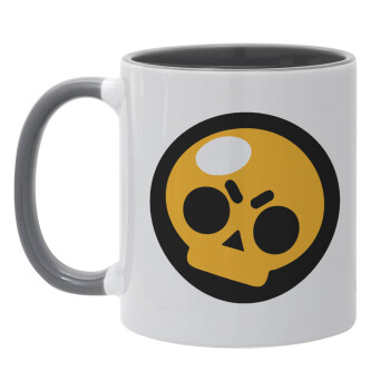 Brawl Stars Skull, Κούπα χρωματιστή γκρι, κεραμική, 330ml