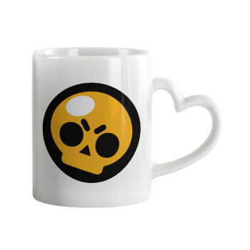 Brawl Stars Skull, Κούπα καρδιά χερούλι λευκή, κεραμική, 330ml