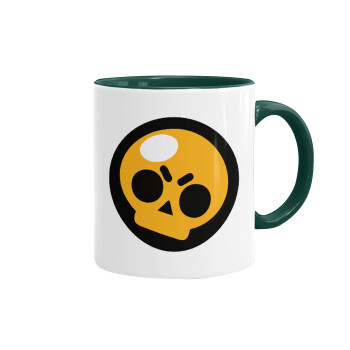 Brawl Stars Skull, Κούπα χρωματιστή πράσινη, κεραμική, 330ml