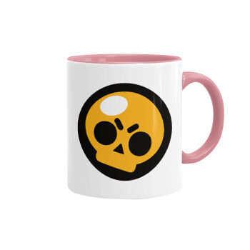 Brawl Stars Skull, Κούπα χρωματιστή ροζ, κεραμική, 330ml