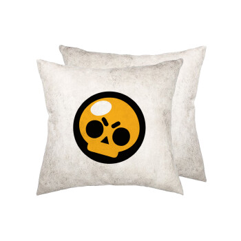 Brawl Stars Skull, Μαξιλάρι καναπέ Δερματίνη Γκρι 40x40cm με γέμισμα