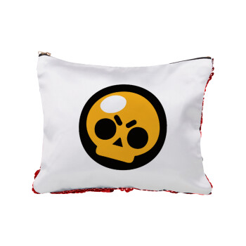 Brawl Stars Skull, Red sequin cosmetic bag