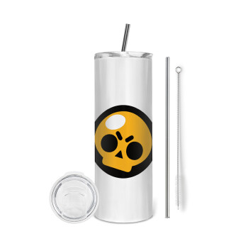 Brawl Stars Skull, Eco friendly stainless steel tumbler 600ml, with metal straw & cleaning brush