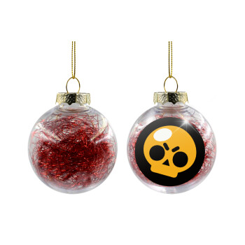 Brawl Stars Skull, Transparent Christmas tree ball ornament with red filling 8cm