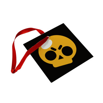 Brawl Stars Skull, Στολίδι Χριστουγεννιάτικο στολίδι γυάλινο τετράγωνο 9x9cm