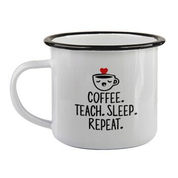 Coffee Teach Sleep Repeat, Κούπα εμαγιέ με μαύρο χείλος 360ml