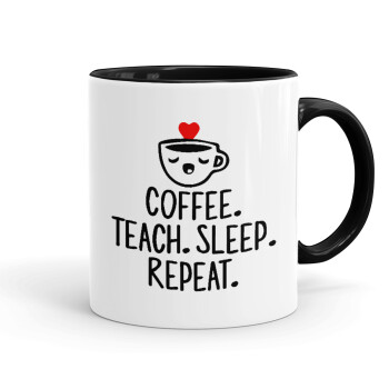 Coffee Teach Sleep Repeat, Mug colored black, ceramic, 330ml