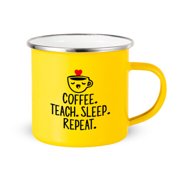 Coffee Teach Sleep Repeat, Κούπα Μεταλλική εμαγιέ Κίτρινη 360ml