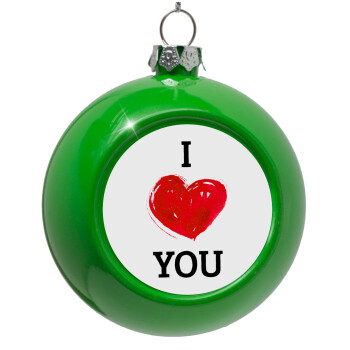 I Love You, Green Christmas tree ornament bauble 8cm