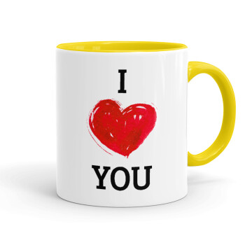 I Love You, Mug colored yellow, ceramic, 330ml
