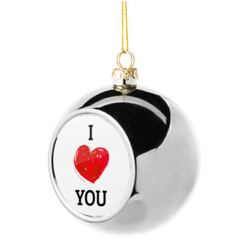 I Love You, Χριστουγεννιάτικη μπάλα δένδρου Ασημένια 8cm
