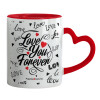 Mug heart red handle, ceramic, 330ml