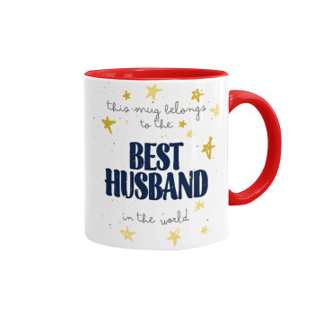 This mug belongs to the BEST HUSBAND  in the world!, Mug colored red, ceramic, 330ml