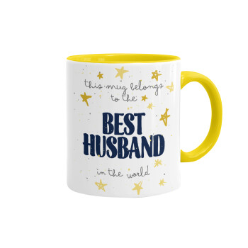 This mug belongs to the BEST HUSBAND  in the world!, Mug colored yellow, ceramic, 330ml