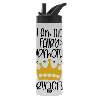 I am the fairy Godmother of the Princess, Metallic thermos bottle with straw & handle, stainless steel (Stainless steel 304), double-walled, 600ml.