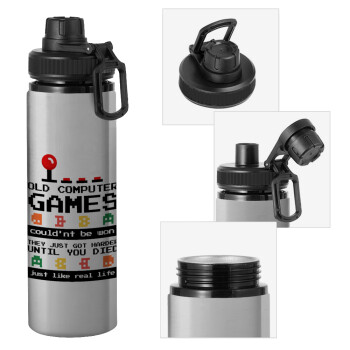 OLD computer games couldn't be won just like real life!, Metallic water bottle with safety cap, 850ml aluminum