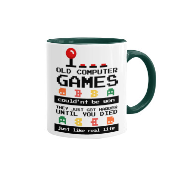 OLD computer games couldn't be won just like real life!, Mug colored green, ceramic, 330ml