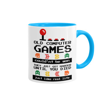 OLD computer games couldn't be won just like real life!, Mug colored light blue, ceramic, 330ml