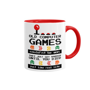 OLD computer games couldn't be won just like real life!, Mug colored red, ceramic, 330ml