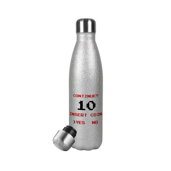 Continue? YES - NO, Metallic Glitter Silver Thermos Flask (Stainless steel), double-walled, 500ml