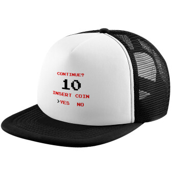 Continue? YES - NO, Adult Soft Trucker Hat with Black/White Mesh (POLYESTER, ADULT, UNISEX, ONE SIZE)