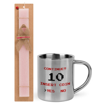 Continue? YES - NO, Easter Set, metallic thermal cup (300ml) & aromatic flat Easter candle (30cm) (PINK)